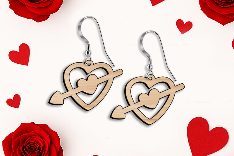 SVG Double Heart Arrow Valentine Earring Love Laser Romantic