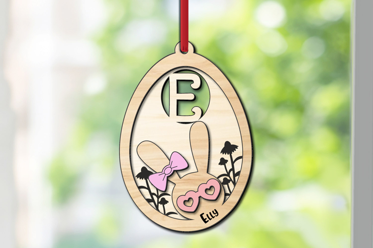 SVG Easter Letter E Bunny Egg Basket Tag Ornament Laser Gift