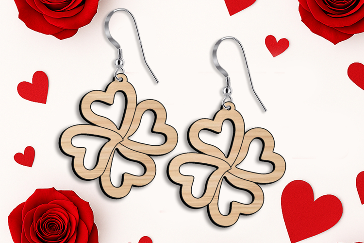 SVG Four-leaf Hearts Clover Earring Valentine Romantic Laser