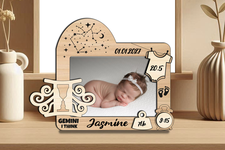 SVG Gemini Zodiac Baby Photo Pic Frame Present Newborn Laser