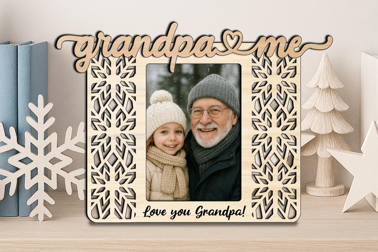 SVG Grandpa Me Snowflake Winter Photo Frame Laser Gift Kids