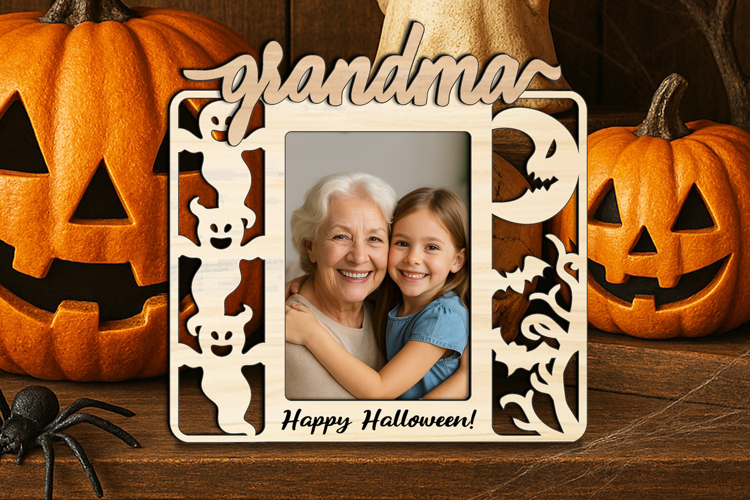 SVG Halloween Grandma Photo Frame Laser Spooky Gift Present