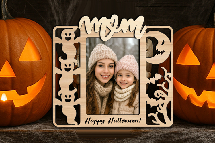 SVG Halloween Mom Photo Frame Laser Gift Scary Ghost Moon