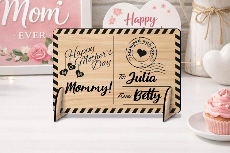 SVG Happy Mothers Day Post Card Present Laser Hanging Heart