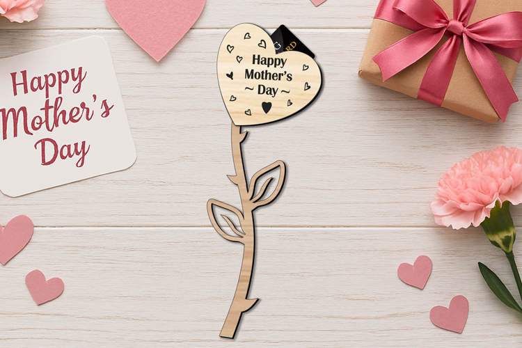 SVG Heart Flower Mothers Day Gift Card Money Holder Laser