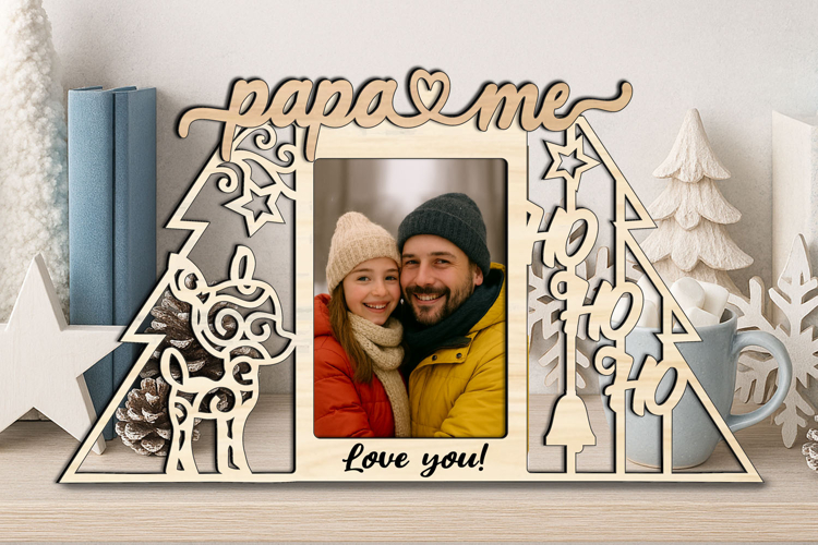 SVG Ho-Ho-Ho Deer Christmas Papa and Me Photo Frame Winter