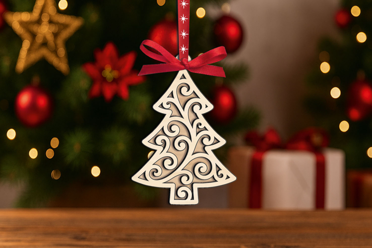 SVG Holiday Pattern Christmas Tree Laser Ornament Present