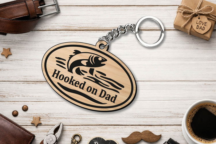SVG Hooked on Dad Father Day Keychain Gift Laser Grandpa