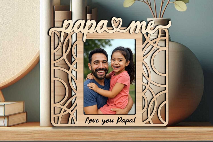 SVG Laser Abstract Papa and Me Photo Frame Present Design