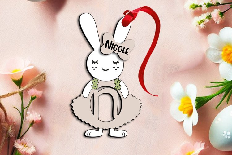 SVG Laser Easter Letter N Bunny Dress Basket Tag Ornament