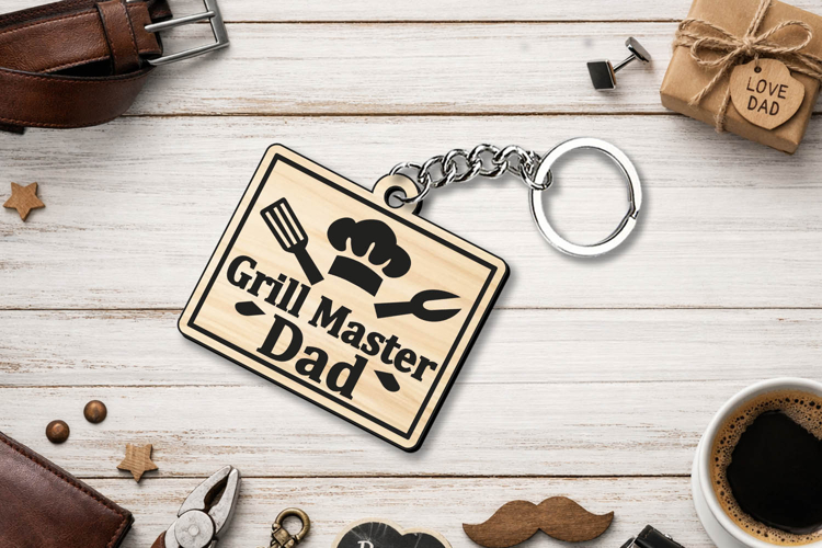 SVG Laser Grill Master Dad Father Day Keychain Gift Grandpa
