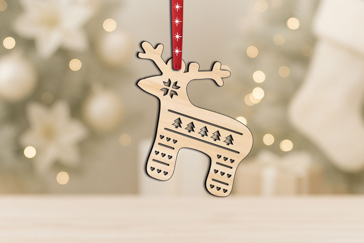 SVG Laser Holiday Deer Christmas Ornament Gift Present Decor