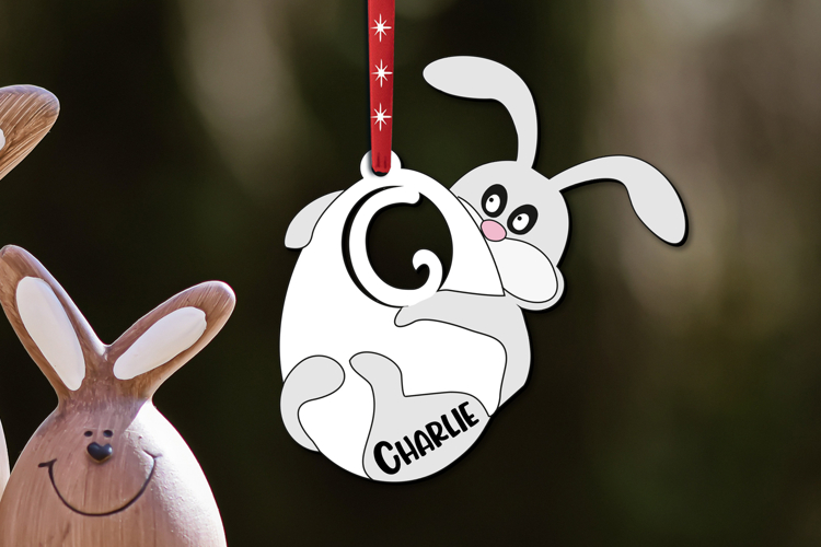 SVG Laser Letter C Bunny Easter Egg Basket Tag Ornament Gift