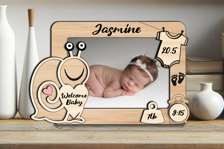 SVG Laser Snail Baby Picture Frame Present Board Newborn