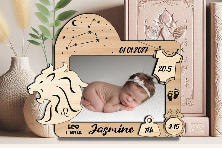 SVG Leo Lion Zodiac Baby Photo Frame Present Newborn Pic