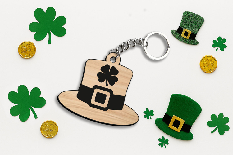 SVG Leprechaun Hat Keychain Patricks Day Lucky Charm Laser