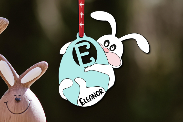SVG Letter E Bunny Easter Name Basket Tag Ornament Present