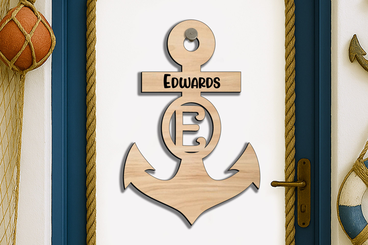 SVG Letter E Ocean Door Hanger Anchor Nautical Home Decor