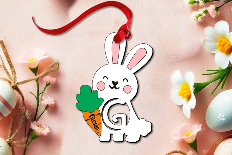 SVG Letter G Easter Ornament Bunny Rabbit Basket Name Tag