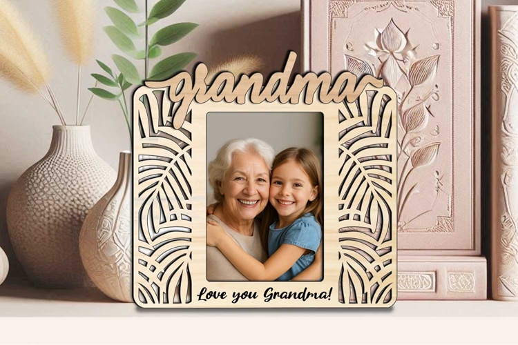 SVG Love you Grandma Jungle Leaves Photo Frame Laser Gift example image 1