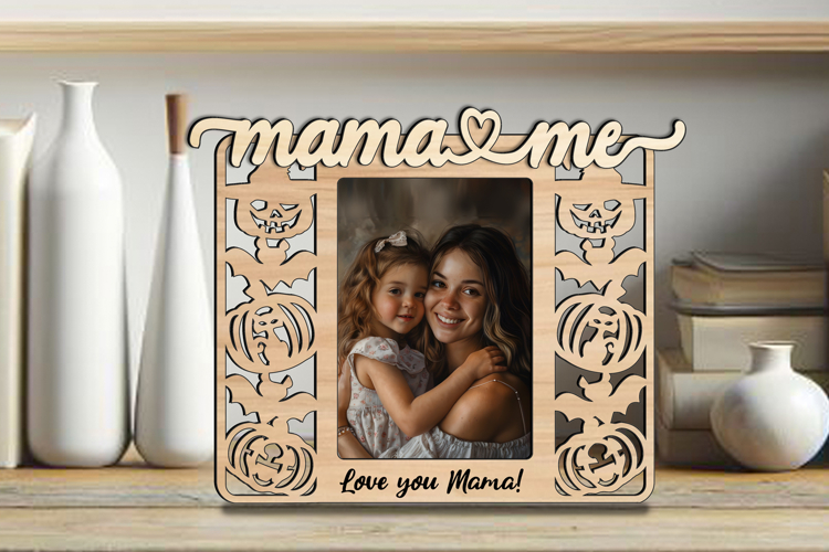 SVG Mama and Me Photo Frame Halloween Ghost Cat Laser Gift