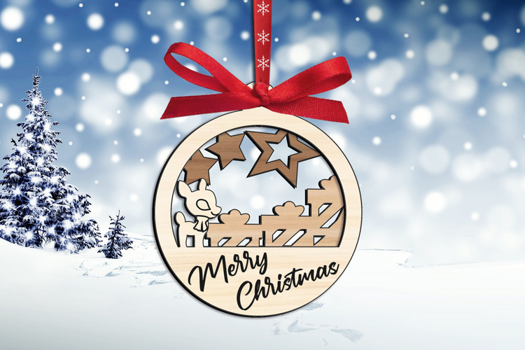 SVG Merry Christmas Deer Presents Ornament Laser Holiday