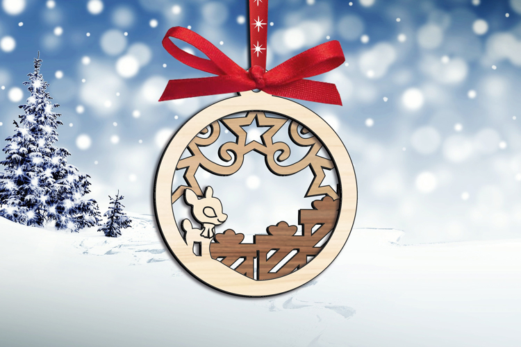 SVG Merry Christmas Ornament Fawn Deer Gifts Laser Holiday