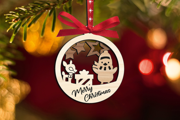 SVG Merry Christmas Ornament Fawn Snowman Laser Holiday Gift
