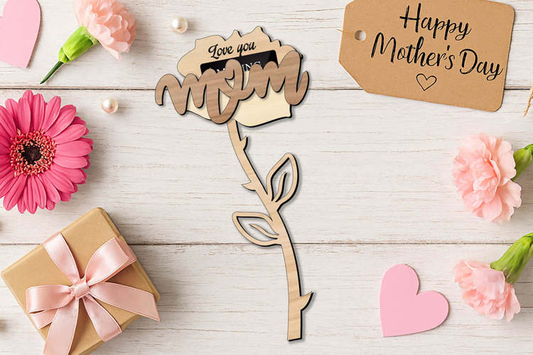 SVG Mom Rose Mothers Day Gift Card Holder Laser Present