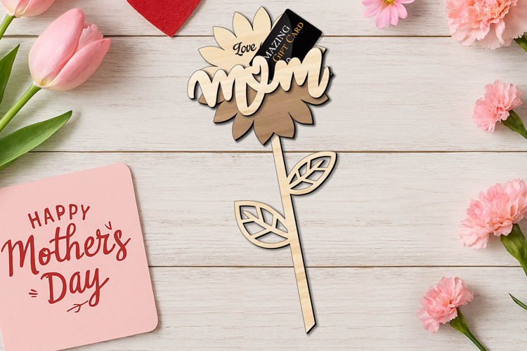 SVG Mom Sunflower Mothers Day Gift Card Money Holder Laser