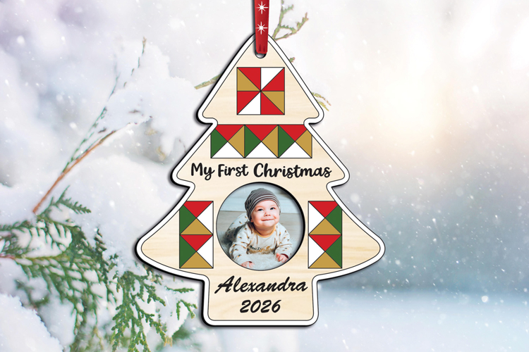 SVG My First Christmas Tree Barn Quilt Baby Photo Ornament