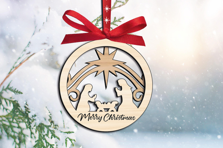 SVG Nativity Scene Merry Christmas Ornament Laser Decoration