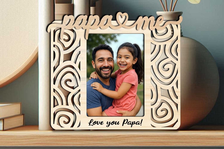 SVG Papa and Me Abstract Design Photo Frame Gift Laser Child