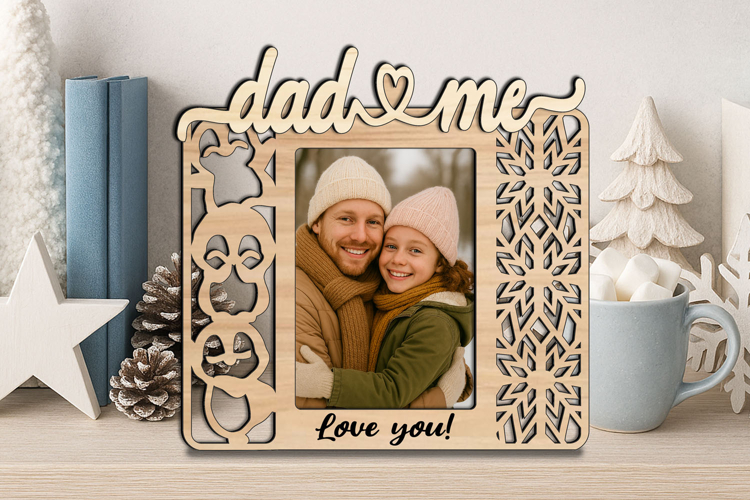 SVG Penguin Winter Dad and Me Photo Frame Home Laser Gift