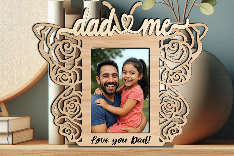 SVG Rose Butterfly Dad and Me Photo Frame Home Laser Gift