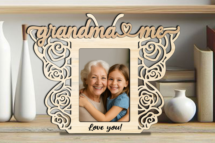 SVG Rose Butterfly Grandma and Me Photo Frame Laser Present