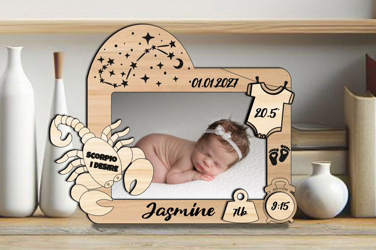 SVG Scorpio Zodiac Laser Baby Photo Frame Present Newborn