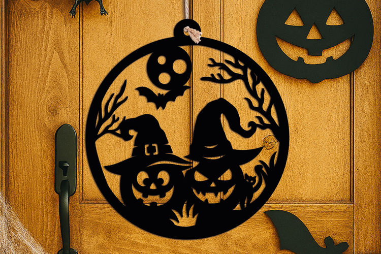SVG Spooky Pumpkins Halloween Door Hanger Welcome Sign Laser