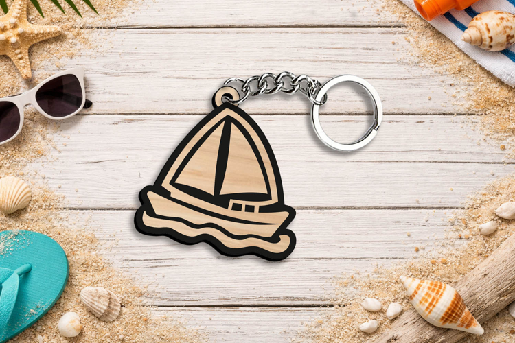 SVG Summer Keychain Ocean Sea Maritime Ship Boat Laser Gift