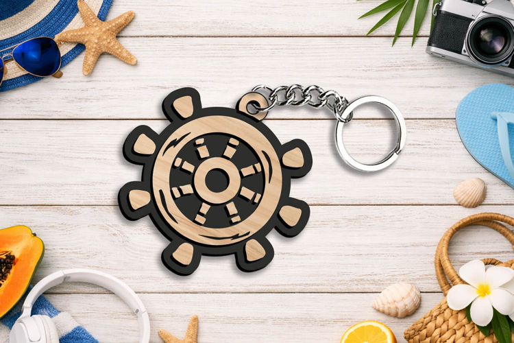 SVG Summer Keychain Ship Steering Wheel helm Laser Present