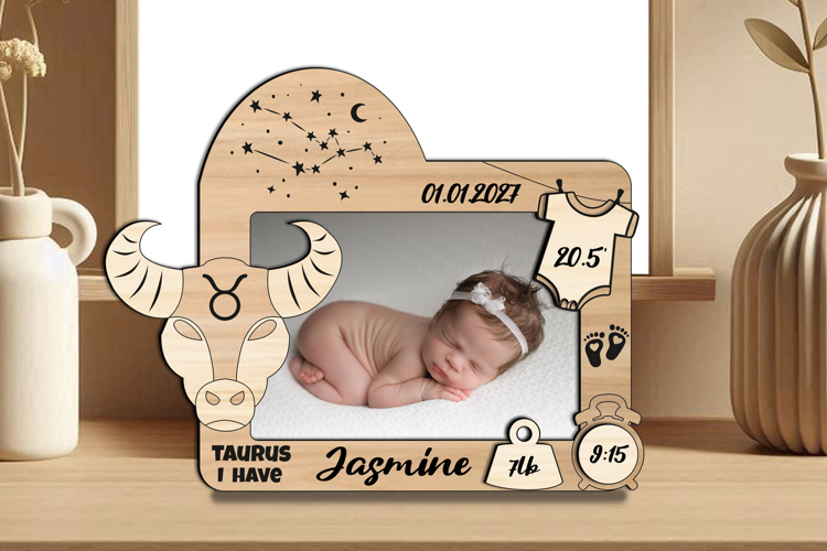 SVG Taurus Zodiac Baby Photo Frame Present Newborn Gift