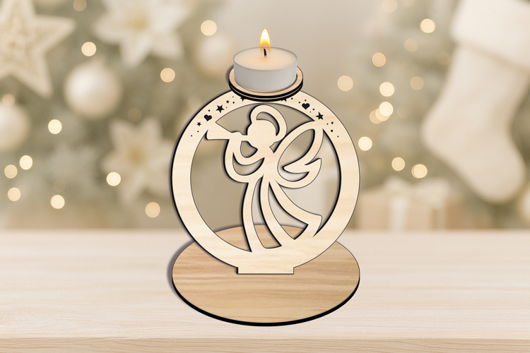 SVG Trumpet Angel Candle Holder Laser Home Holiday Decor