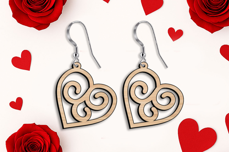 SVG Valentine Love Heart Swirls Earrings Laser Gift Romantic