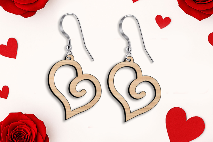 SVG Valentine Swirl Heart Earrings Laser Love gift Romantic
