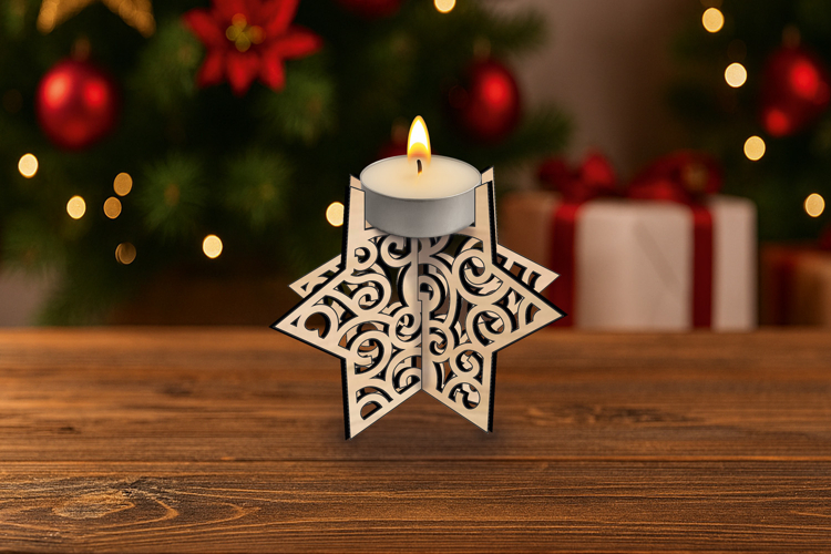 SVG Winter Swirls Laser Christmas Star 3D Candle Holder Gift