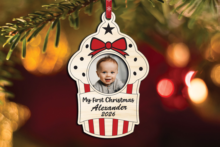 Sweet Muffin Baby Photo SVG First Christmas Ornament Laser