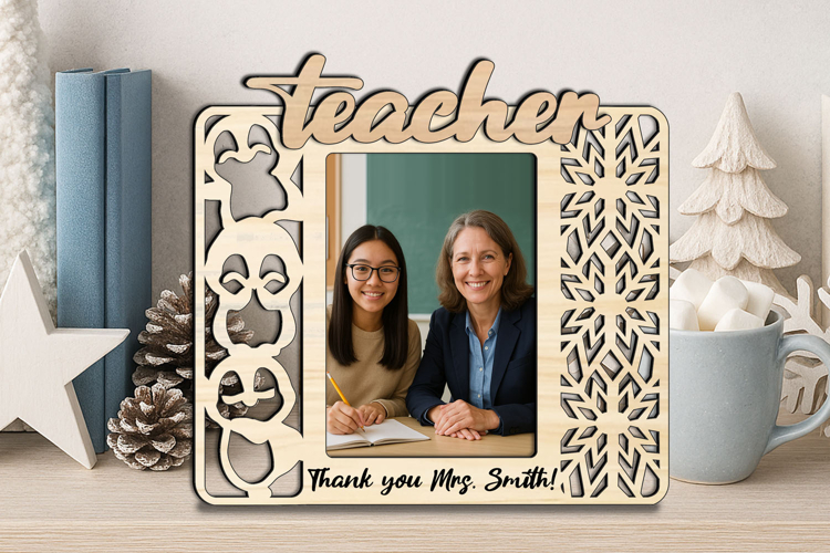 Teacher Christmas SVG Photo Frame Appreciation Gift Penguin