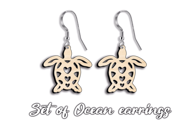Turtle Earrings Set SVG Ocean Pattern Earring Laser Gift 6