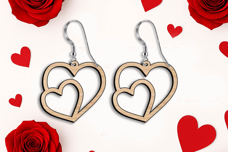 Two Love Hearts Romantic Earring SVG Valentine Laser Gift