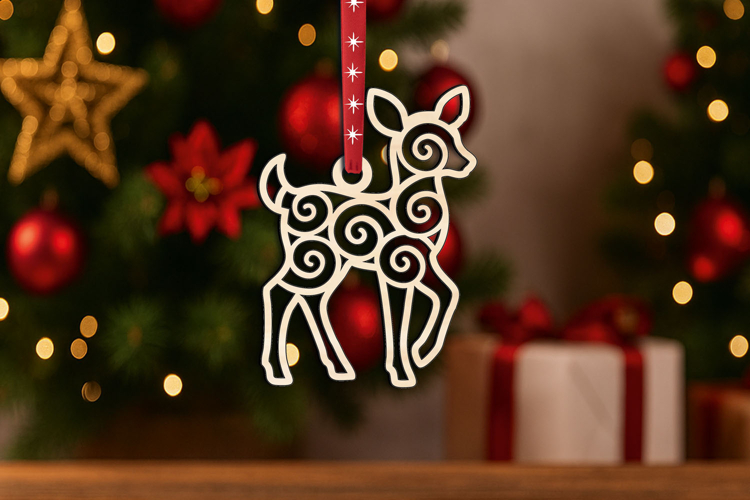 Unique Holiday Winter Pattern Fawn Christmas Tree Ornament